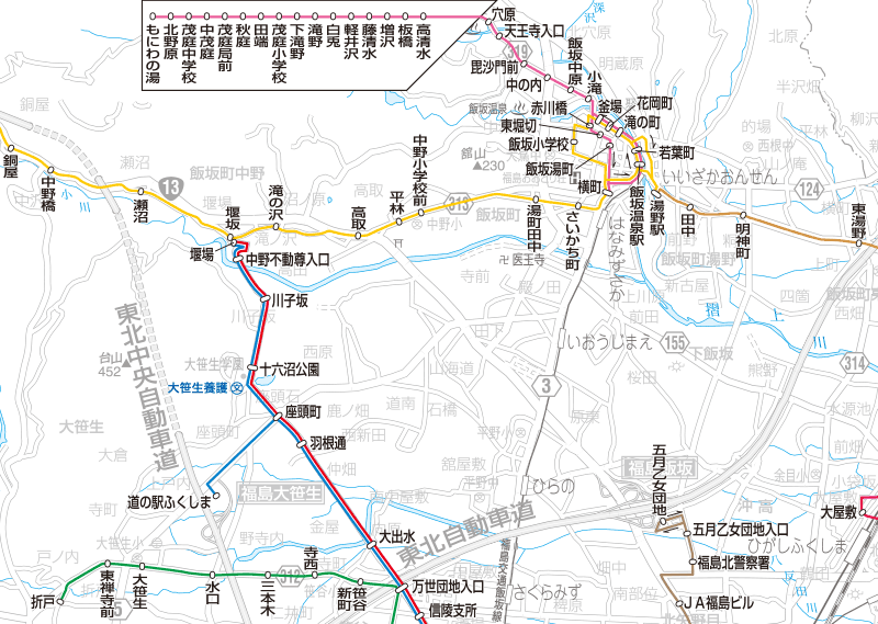 福島交通　路線図：飯坂温泉